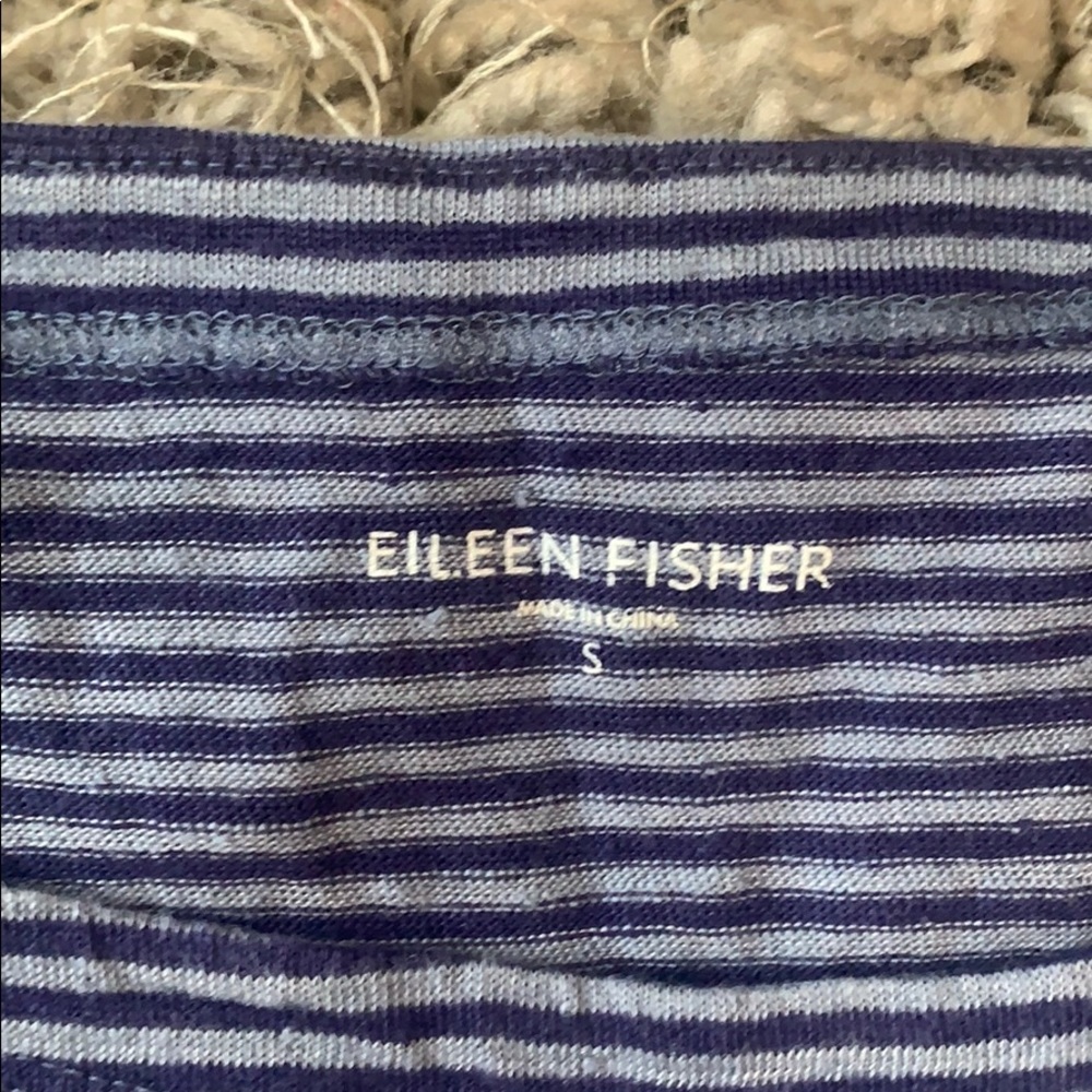 EILEEN FISHER Organic Linen Navy Striped Top - Picture 13 of 15
